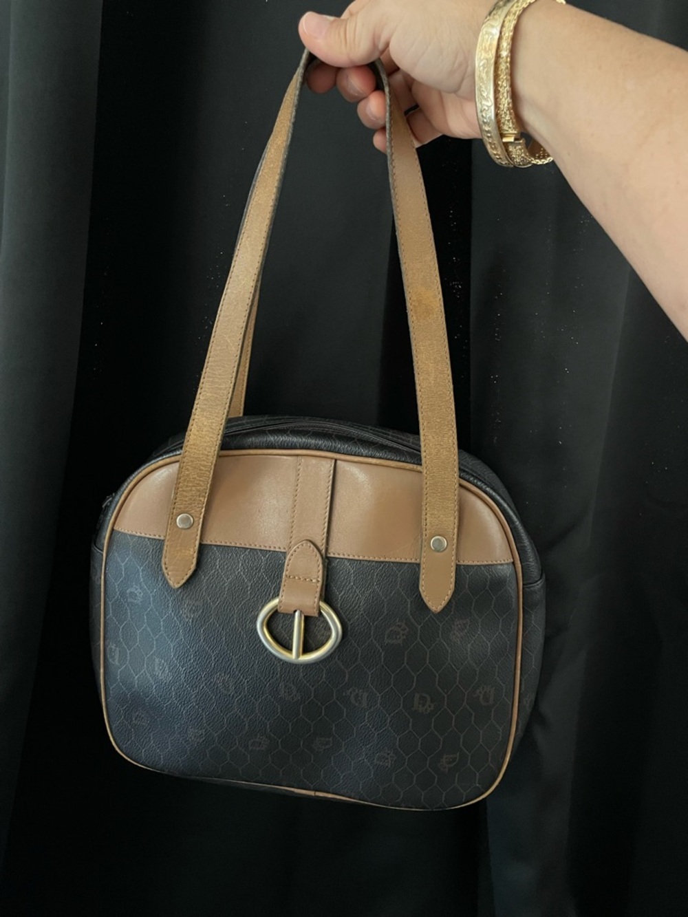 DIOR DARK Brown HONEYCOMB Shoulder Bag Tan Trim VTG GUC and Dior insert EUC COA - Picture 6 of 17